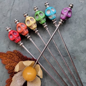 Multicolor Skulls, Party Pack Martini Picks, Cocktail Picks, Appetizer Dessert Skewer, Mixologist Garnish Pins, Food Grade Stainless Steel