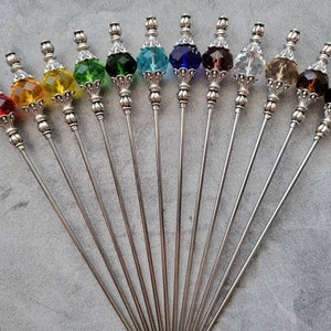 Faceted Glass Martini Picks, 12pc set Cocktail Picks, Jarcuterie Charcuterie Skewers, Home Bartender, Mixology, Foodgrade Stainless Steel