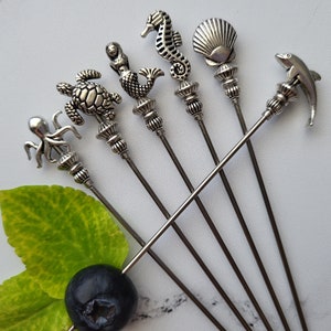 Ocean Life, Deep Sea 6pc Martini Picks, Cocktail Picks, Appetizer Dessert Skewer, Mixology Garnish Pins, Food Grade Stainless Steel
