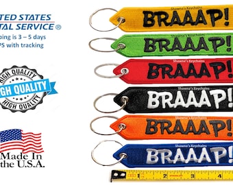 BRAAAP! Sleutelhangerpatch hoogwaardig crossmotorborduurwerk | 2-zijdige stoffen sleutelhanger |  Motorcross met vernikkelde sleutelhanger | Sleutelhanger renners