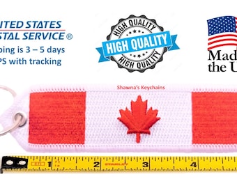 カナダ国旗キーホルダー：刺繍入りメープルリーフキーリング