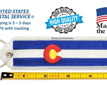 コロラド州旗キーホルダー：刺繍入り布製キーリング、両面