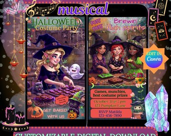 Halloweed Costume Party Invitation, Stoner Witch Baking (Digital Download)