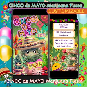420 Party Flyer Cinco de Mayo Convite Digital Tema Maconha Convite Download Instantâneo Amantes de Cannabis Tacos Erva Za BBQ Fiesta Tequila