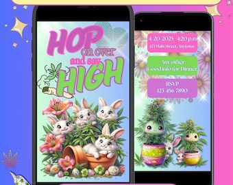 4/20 Easter Bunny Party Invitation: Custom Digital Invite (Instant Download)