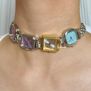Punk Style Watch Faces Choker, Charm Watch Neckalce, Unisex watch choker, Chain Neckalce, Whimsigoth Gothic Jewelry,Y2K Necklace,Unique gift