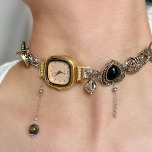 Punk Style Watch Faces Choker, Charm Watch Neckalce, Unisex watch choker, Whimsigoth Gothic Jewelry, Y2K Necklace,Unique gift,Chain Neckalce