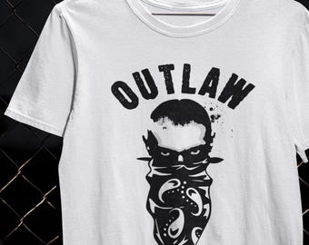 Outlaw Biker T-Shirt Vintage Bandana Bandit Tee Motorcycle Gang Shirt Gift