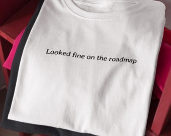 Product Manager Shirt Roadmap Reality T-Shirt Planning Gap Humor Work Priorities Tee Looked fine on the roadmap
