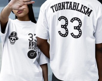 33 tours ou la mort T-shirt carré oversize pour DJ T-shirt Spin Authority en vinyle Cadeau DJ Platine vinyle analogique
