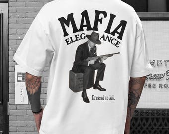 Mafia Elegance Oversized Boxy Tee Italian Crime Syndicate Style Shirt