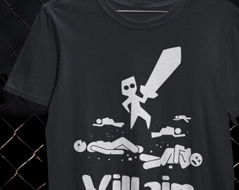 Villain Graphic T-Shirt Dark Humor Statement Tee Retro Illustration Shirt