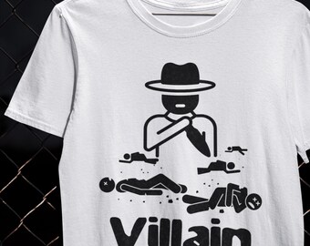 Villain Graphic T-Shirt Dark Humor Statement Tee Vintage Halloween Style Shirt