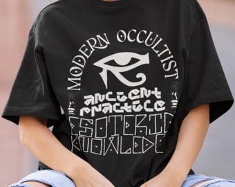 Maglietta oversize squadrata con simbolo occulto moderno, maglietta mistica egizia, regalo per pratica antica