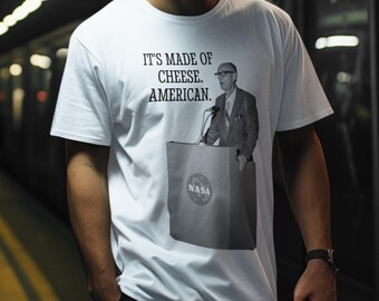 It's Made of Cheese American Oversized Boxy Tee Satirical Shirt Vintage Space Authority T-Shirt American Irony