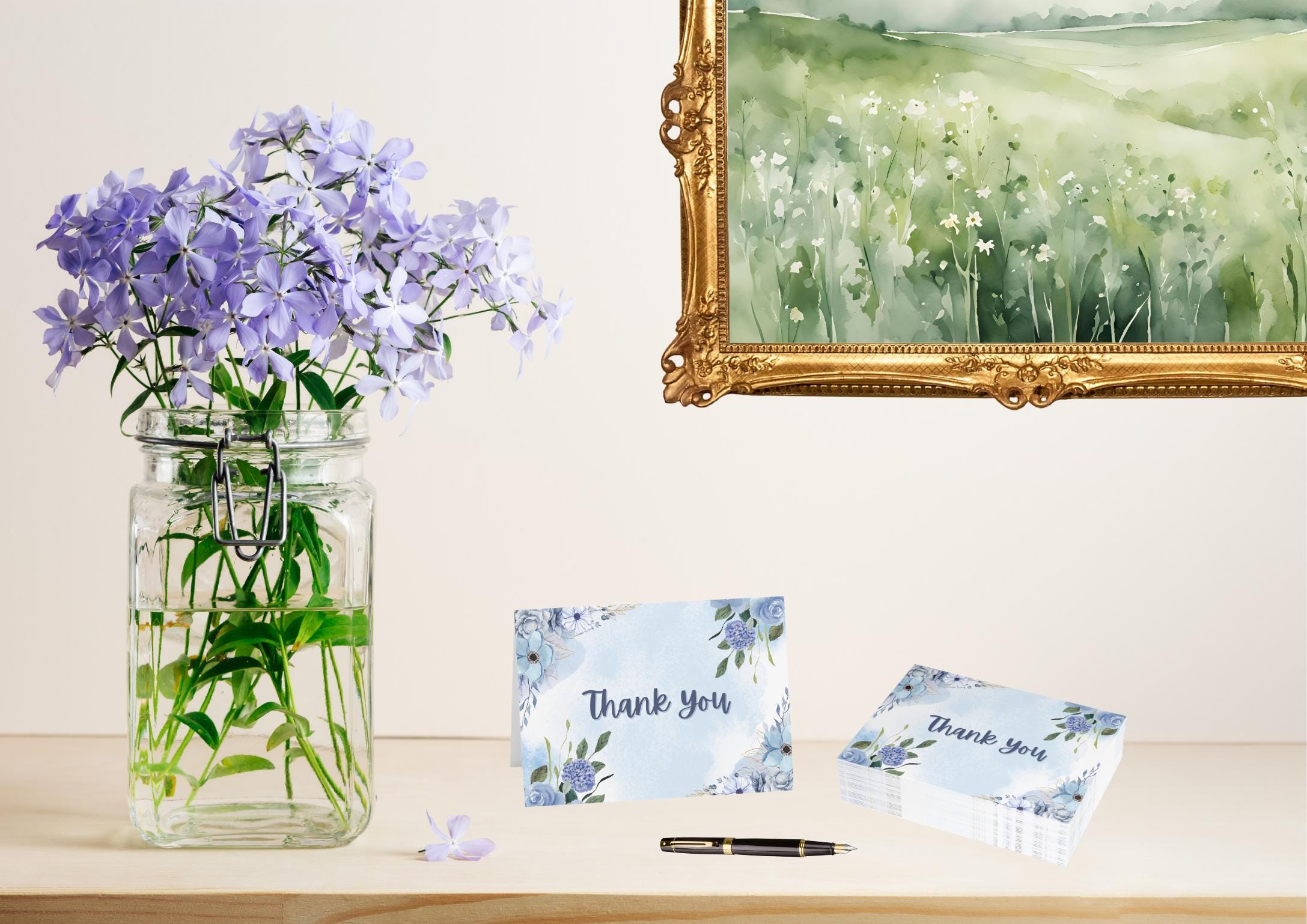 Thank You Card Envelope, Hydrangea Thank You, Blue Floral Notecard ...