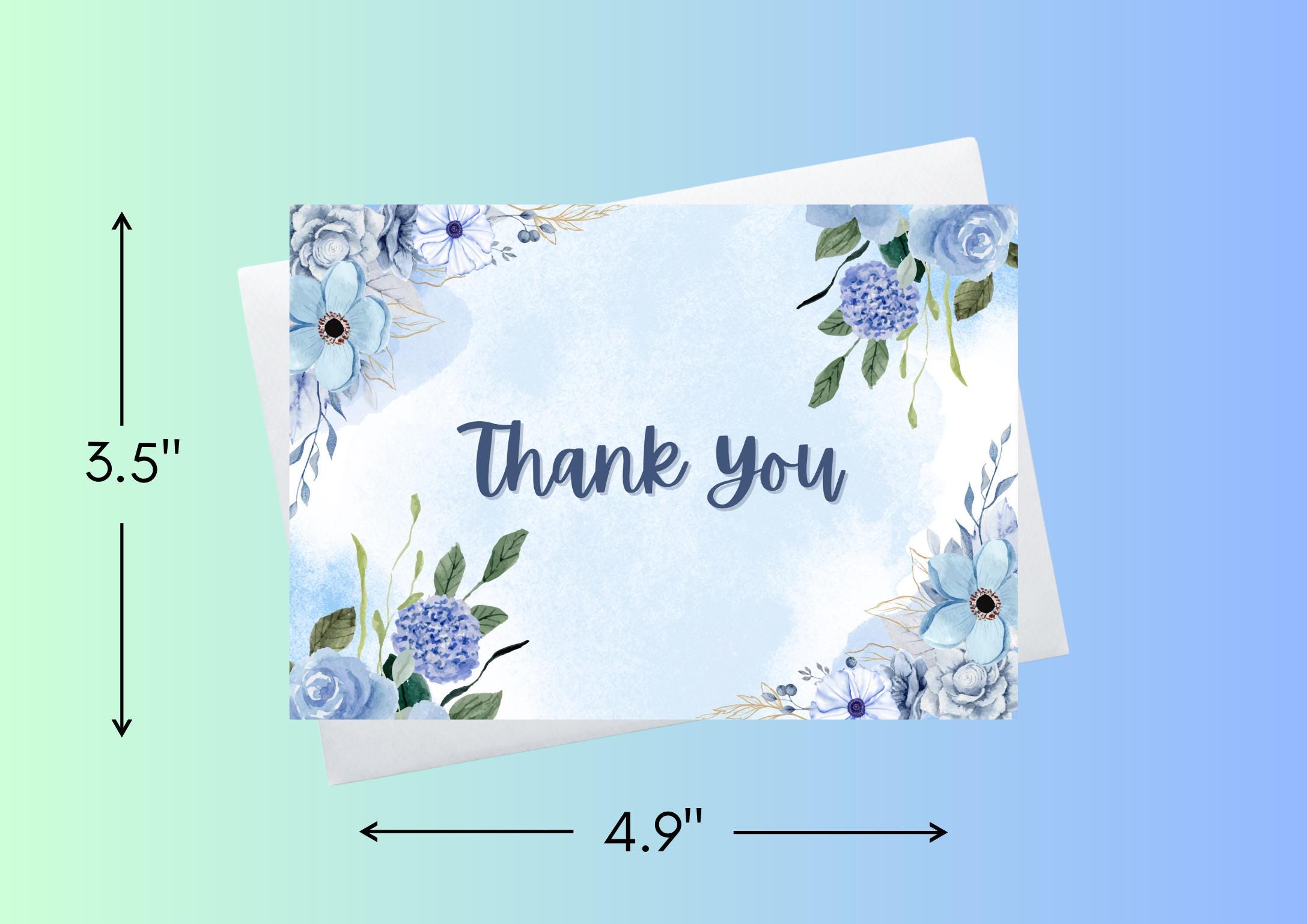 Thank You Card Envelope, Hydrangea Thank You, Blue Floral Notecard ...