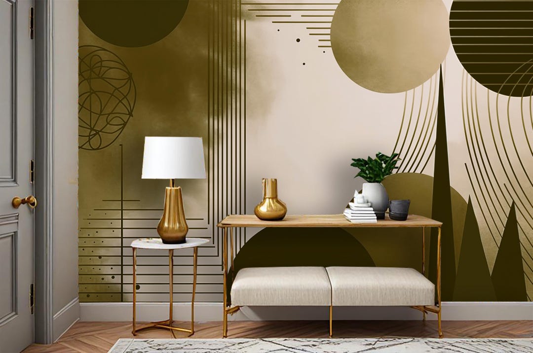 Modern Gold Geometric Peel and Stick Wallpaper – Art Deco Wall Mural ...