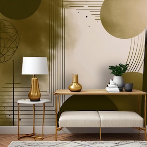 Modern Gold Geometric Peel and Stick Wallpaper – Art Deco Wall Mural for Accent Wall, Office or Living Room