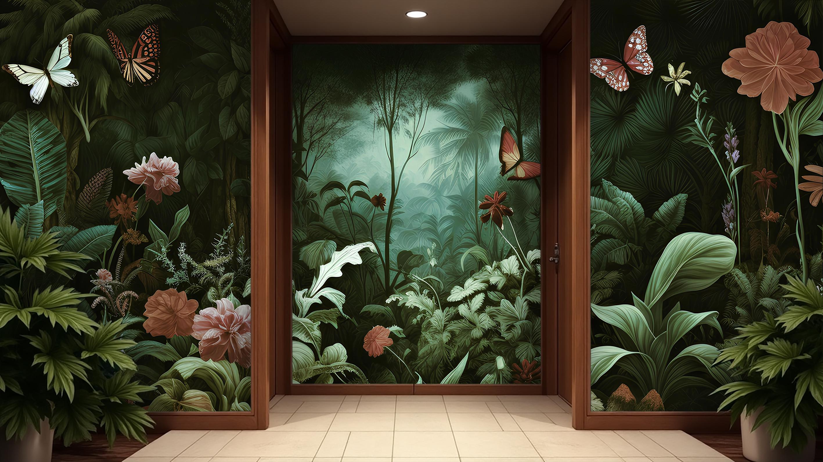 Tropical Botanical Butterfly Wallpaper – Dark Jungle Peel and Stick ...