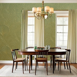 Vintage Green Ginkgo Leaf Wallpaper – Art Nouveau Botanical Wall Mural for Living Room or Bedroom Decor, Wallpaper,Chinoiserie Green Ginkgo