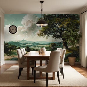 Farmhouse Landscape Wallpaper Mural: Peel and Stick Serene Countryside Wall Art, Rustic Removable Wall Decor for Living Room & Bedroom