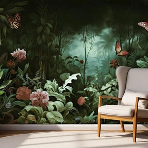 Tropical Butterfly Wallpaper: Peel and Stick Jungle Mural, Eco-Friendly Canvas