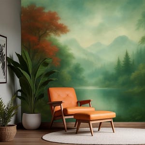 Forest Wallpaper Peel and Stick, Foggy Forest Wall Mural, Removable Wallpaper, Trees Wallpaper, Canvas Wallpaper