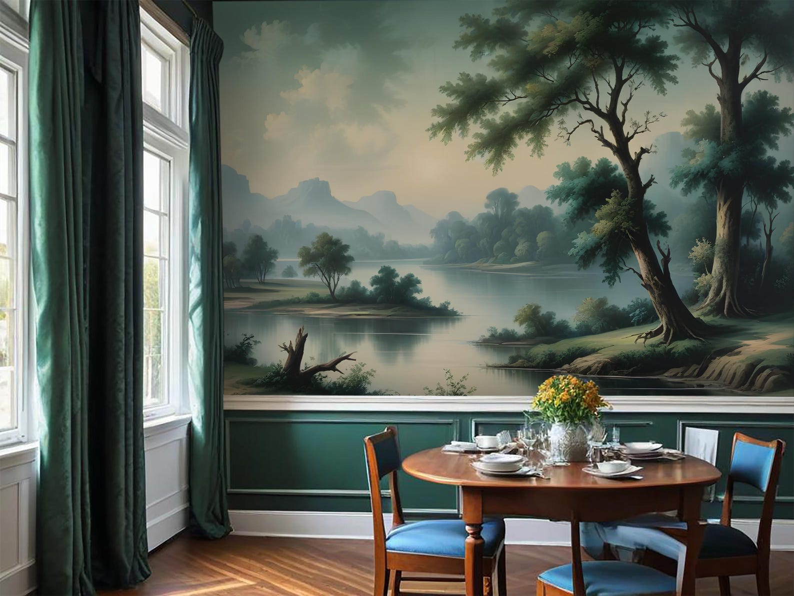 Vintage Scenic Wallpaper, Vintage Scenic Tree & River Wallpaper ...