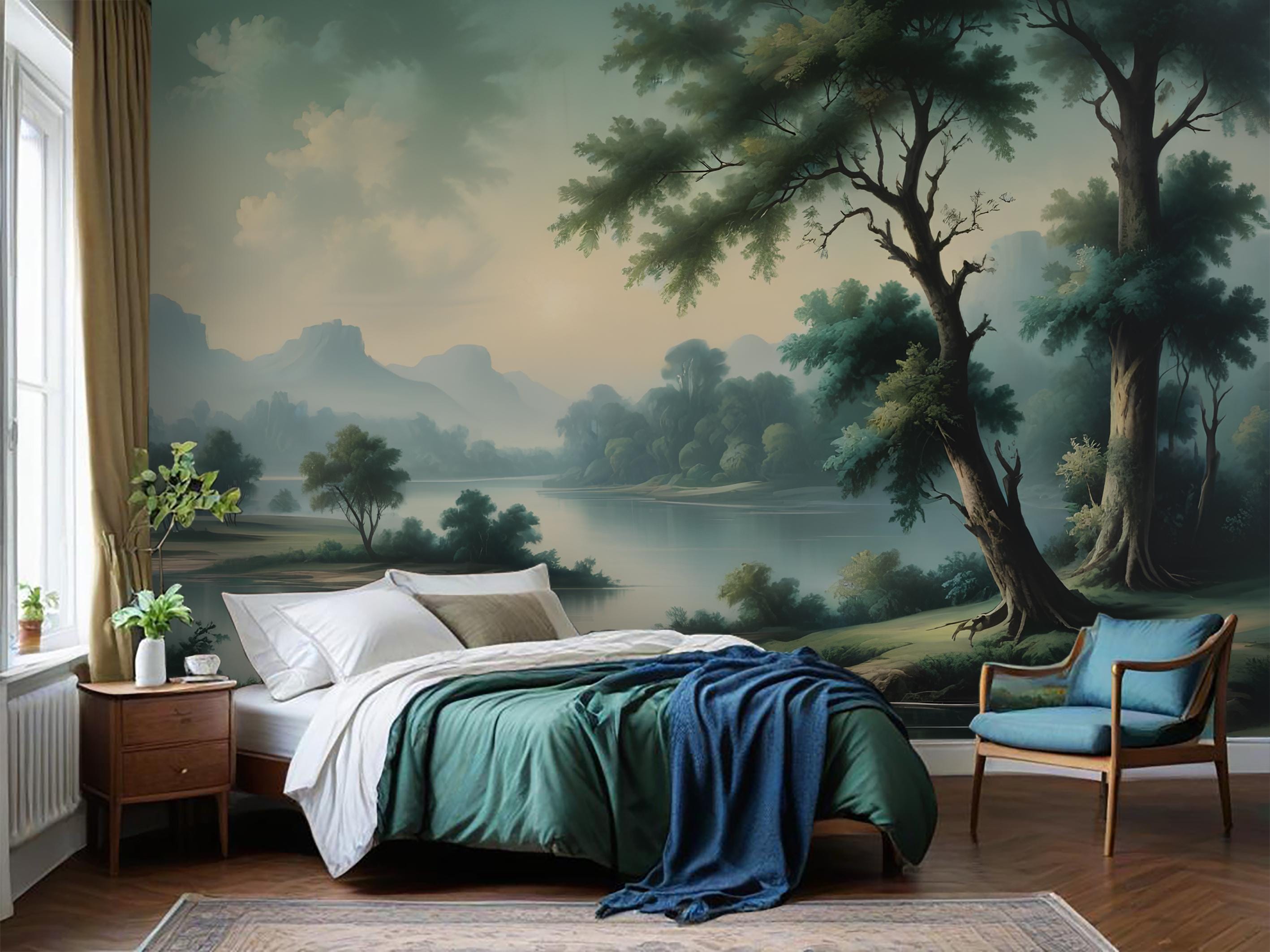 Vintage Scenic Wallpaper, Vintage Scenic Tree & River Wallpaper ...