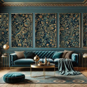 Gold Floral Wallpaper - Vintage Blumentapete - Gold Floral Peel and Stick Wallpaper - Gold Floral Wandbild - Florale Tapete