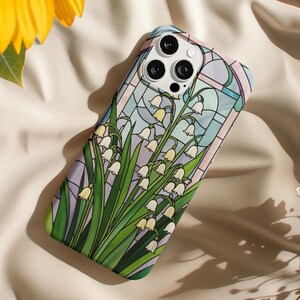 Stained Glass iPhone 16 Mosaic Case, Tough iPhone Case, Lily of The Valley Birth Flower iPhone Case, Protective Case for iPhone, iPhone 15