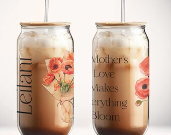 Personalized August Poppy Sipper Glass: Mother's Love Mug, Birthday Gift