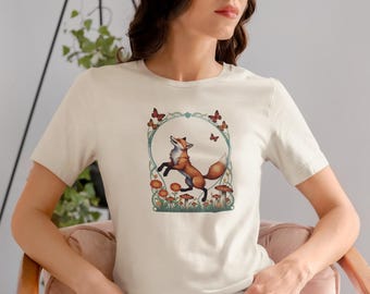 T-shirt met rode vos en vlinders – Natuurprint