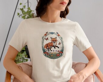 T-shirt met rode vosprint – Natuur, vlinders, wilde bloemen