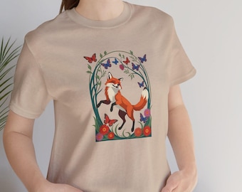 T-shirt met rode vos en vlinders – Natuurprint