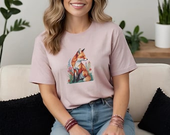 Red Fox Wildblumen Grafik T-Shirt, Natur-Liebhaber-Shirt