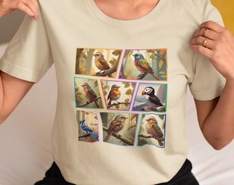 Maglietta con uccelli carini, uccelli colorati, regalo per gli amanti degli uccelli, uccello, regalo, regalo per lui, regalo per lei, regalo per gli amanti degli uccelli, regalo per ornitologi