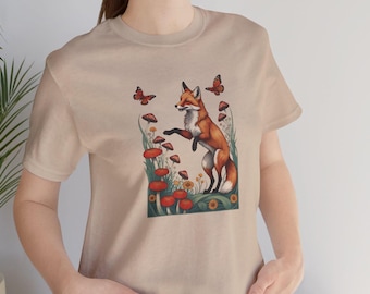 T-shirt met rode vos en vlinders – Natuurprint