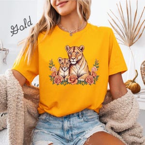 Lioness and Cub Floral Tee - Unisex Jersey Short Sleeve T-Shirt