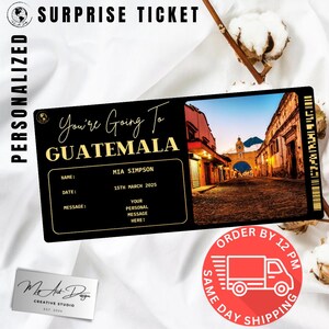 Boleto de Guatemala / Regalo de viaje personalizado a Guatemala / Tarjeta de viaje personalizada / Tarjeta de recuerdo de aventura