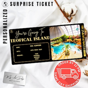 Billet pour les îles tropicales | Cadeau voyage personnalisé à Berlin | Révélation de voyage personnalisée | Carte souvenir paradis intérieur