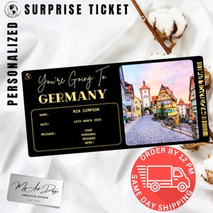 Boleto de Alemania / Regalo de viaje personalizado a Alemania / Tarjeta de viaje personalizada / Tarjeta de recuerdo de vacaciones