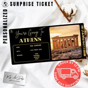 Entrada a Atenas / Regalo personalizado para un viaje a Grecia / Tarjeta de viaje personalizada / Tarjeta de recuerdo para una escapada urbana