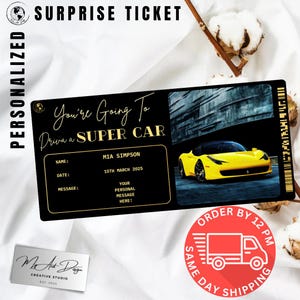 Billet Super Car Billet d'événement personnalisé Carte souvenir cadeau