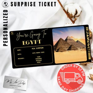 Billet Egypte | Cadeau de voyage personnalisé en Egypte | Révélation de voyage personnalisée | Carte souvenir de vacances