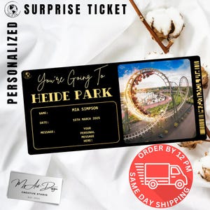 Entrada al Parque Heide / Regalo personalizado para un viaje a un parque temático / Tarjeta sorpresa de viaje personalizada / Tarjeta sorpresa de aventura