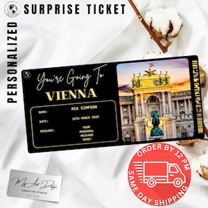 Billet pour Vienne | Cadeau de voyage personnalisé en Autriche | Révélation de voyage personnalisée | Carte souvenir City Break