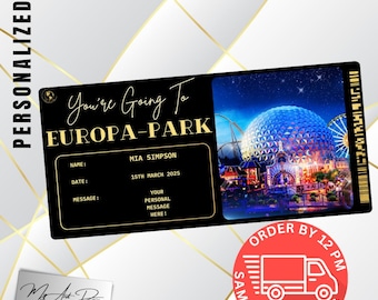 Carte d'embarquement Europa-Park personnalisée : cadeau de révélation de voyage personnalisé