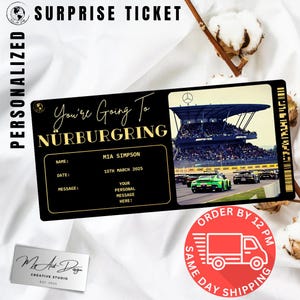 Billet pour le circuit du Nürburgring | Cadeau personnalisé pour sport automobile | Révélation de voyage personnalisée | Carte souvenir Racing Experience